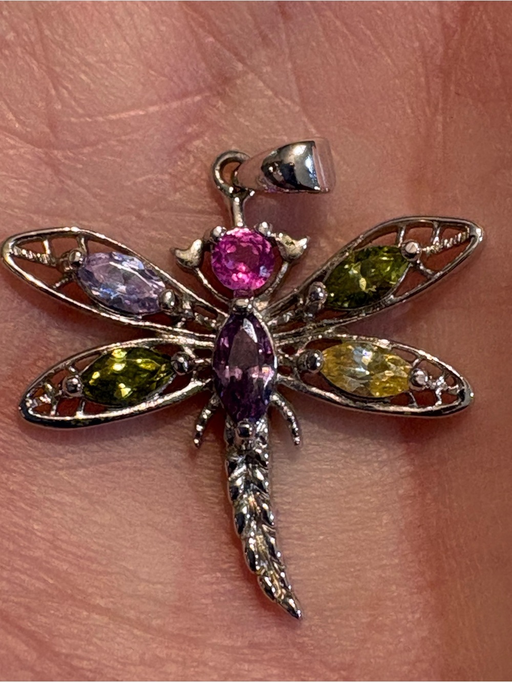 STS 925 Sterling Multi-Gem Dragonfly Pendant Necklace with 18" 925 Italian Chain